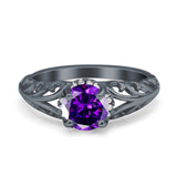 Art Deco Filigree Wedding Engagement Bridal Ring Round Simulated Cubic Zirconia 925 Sterling Silver
