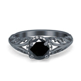 Art Deco Filigree Wedding Engagement Bridal Ring Round Simulated Cubic Zirconia 925 Sterling Silver