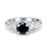 Art Deco Filigree Wedding Engagement Bridal Ring Round Simulated Cubic Zirconia 925 Sterling Silver