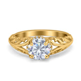 Art Deco Filigree Wedding Engagement Bridal Ring Round Simulated Cubic Zirconia 925 Sterling Silver