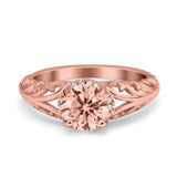 Art Deco Filigree Wedding Engagement Bridal Ring Round Simulated Cubic Zirconia 925 Sterling Silver
