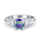 Art Deco Filigree Wedding Engagement Bridal Ring Round Simulated Cubic Zirconia 925 Sterling Silver