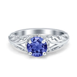 Art Deco Filigree Wedding Engagement Bridal Ring Round Simulated Cubic Zirconia 925 Sterling Silver