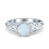 Art Deco Filigree Wedding Engagement Bridal Ring Round Simulated Cubic Zirconia 925 Sterling Silver