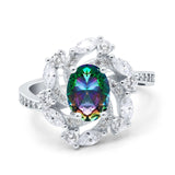 Oval Vintage Art Deco Engagement Ring Simulated Cubic Zirconia 925 Sterling Silver