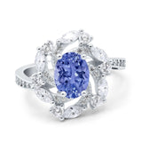 Oval Vintage Art Deco Engagement Ring Simulated Cubic Zirconia 925 Sterling Silver