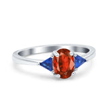 Vintage Art Deco Oval Wedding Ring Triangle Blue Sapphire Simulated Cubic Zirconia 925 Sterling Silver
