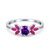 Marquise Wedding Ring Ruby Simulated Cubic Zirconia 925 Sterling Silver