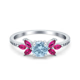 Marquise Wedding Ring Ruby Simulated Cubic Zirconia 925 Sterling Silver