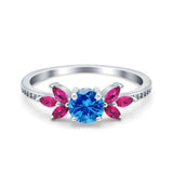 Marquise Wedding Ring Ruby Simulated Cubic Zirconia 925 Sterling Silver