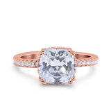 Half Eternity Art Deco Cushion Cut Wedding Engagement Bridal Ring Round Simulated Cubic Zirconia 925 Sterling Silver