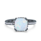 Half Eternity Art Deco Cushion Cut Wedding Engagement Bridal Ring Round Simulated Cubic Zirconia 925 Sterling Silver