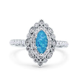 Halo Vintage Style Art Deco Solitaire Accent Marquise Wedding Engagement Ring Round Simulated Cubic Zirconia 925 Sterling Silver