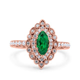 Halo Vintage Style Art Deco Solitaire Accent Marquise Wedding Engagement Ring Round Simulated Cubic Zirconia 925 Sterling Silver