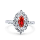 Halo Vintage Style Art Deco Solitaire Accent Marquise Wedding Engagement Ring Round Simulated Cubic Zirconia 925 Sterling Silver