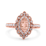 Halo Vintage Style Art Deco Solitaire Accent Marquise Wedding Engagement Ring Round Simulated Cubic Zirconia 925 Sterling Silver