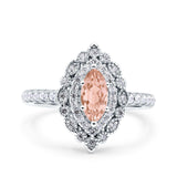 Halo Vintage Style Art Deco Solitaire Accent Marquise Wedding Engagement Ring Round Simulated Cubic Zirconia 925 Sterling Silver