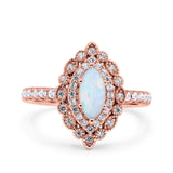 Halo Vintage Style Art Deco Solitaire Accent Marquise Wedding Engagement Ring Round Simulated Cubic Zirconia 925 Sterling Silver