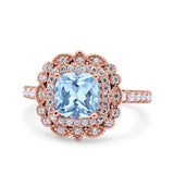 Halo Vintage Style Art Deco Solitaire Accent Cushion Wedding Engagement Ring Round Simulated Cubic Zirconia 925 Sterling Silver