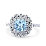 Halo Vintage Style Art Deco Solitaire Accent Cushion Wedding Engagement Ring Round Simulated Cubic Zirconia 925 Sterling Silver