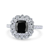 Halo Vintage Style Art Deco Solitaire Accent Cushion Wedding Engagement Ring Round Simulated Cubic Zirconia 925 Sterling Silver