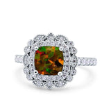 Halo Vintage Style Art Deco Solitaire Accent Cushion Wedding Engagement Ring Round Simulated Cubic Zirconia 925 Sterling Silver