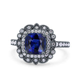 Halo Vintage Style Art Deco Solitaire Accent Cushion Wedding Engagement Ring Round Simulated Cubic Zirconia 925 Sterling Silver