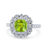 Halo Vintage Style Art Deco Solitaire Accent Cushion Wedding Engagement Ring Round Simulated Cubic Zirconia 925 Sterling Silver