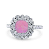 Halo Vintage Style Art Deco Solitaire Accent Cushion Wedding Engagement Ring Round Simulated Cubic Zirconia 925 Sterling Silver