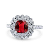 Halo Vintage Style Art Deco Solitaire Accent Cushion Wedding Engagement Ring Round Simulated Cubic Zirconia 925 Sterling Silver