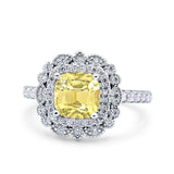 Halo Vintage Style Art Deco Solitaire Accent Cushion Wedding Engagement Ring Round Simulated Cubic Zirconia 925 Sterling Silver