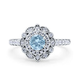 Halo Vintage Style Art Deco Solitaire Accent Wedding Engagement Ring Round Simulated Cubic Zirconia 925 Sterling Silver