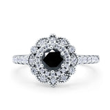 Halo Vintage Style Art Deco Solitaire Accent Wedding Engagement Ring Round Simulated Cubic Zirconia 925 Sterling Silver