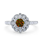 Halo Vintage Style Art Deco Solitaire Accent Wedding Engagement Ring Round Simulated Cubic Zirconia 925 Sterling Silver