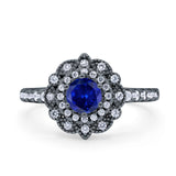 Halo Vintage Style Art Deco Solitaire Accent Wedding Engagement Ring Round Simulated Cubic Zirconia 925 Sterling Silver