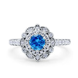 Halo Vintage Style Art Deco Solitaire Accent Wedding Engagement Ring Round Simulated Cubic Zirconia 925 Sterling Silver