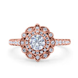 Halo Vintage Style Art Deco Solitaire Accent Wedding Engagement Ring Round Simulated Cubic Zirconia 925 Sterling Silver
