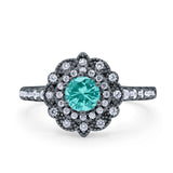 Halo Vintage Style Art Deco Solitaire Accent Wedding Engagement Ring Round Simulated Cubic Zirconia 925 Sterling Silver