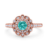 Halo Vintage Style Art Deco Solitaire Accent Wedding Engagement Ring Round Simulated Cubic Zirconia 925 Sterling Silver