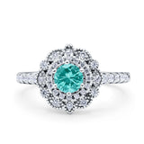 Halo Vintage Style Art Deco Solitaire Accent Wedding Engagement Ring Round Simulated Cubic Zirconia 925 Sterling Silver