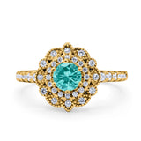 Halo Vintage Style Art Deco Solitaire Accent Wedding Engagement Ring Round Simulated Cubic Zirconia 925 Sterling Silver