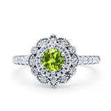 Halo Vintage Style Art Deco Solitaire Accent Wedding Engagement Ring Round Simulated Cubic Zirconia 925 Sterling Silver
