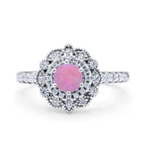 Halo Vintage Style Art Deco Solitaire Accent Wedding Engagement Ring Round Simulated Cubic Zirconia 925 Sterling Silver