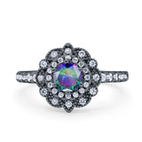 Halo Vintage Style Art Deco Solitaire Accent Wedding Engagement Ring Round Simulated Cubic Zirconia 925 Sterling Silver