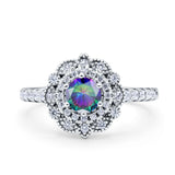 Halo Vintage Style Art Deco Solitaire Accent Wedding Engagement Ring Round Simulated Cubic Zirconia 925 Sterling Silver