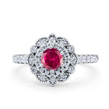 Halo Vintage Style Art Deco Solitaire Accent Wedding Engagement Ring Round Simulated Cubic Zirconia 925 Sterling Silver