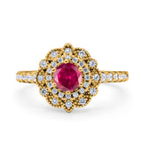 Halo Vintage Style Art Deco Solitaire Accent Wedding Engagement Ring Round Simulated Cubic Zirconia 925 Sterling Silver