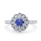 Halo Vintage Style Art Deco Solitaire Accent Wedding Engagement Ring Round Simulated Cubic Zirconia 925 Sterling Silver