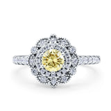 Halo Vintage Style Art Deco Solitaire Accent Wedding Engagement Ring Round Simulated Cubic Zirconia 925 Sterling Silver