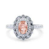 Halo Vintage Style Art Deco Solitaire Accent Oval Wedding Engagement Ring Simulated Cubic Zirconia 925 Sterling Silver